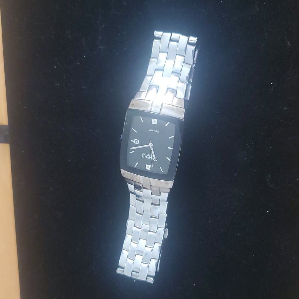 WORKING Caravelle Bulova Mens Stainless Steel Black Dial Quartz Watch - Picture 5 of 10